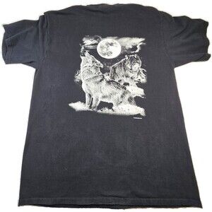 Port & Company Wolf Moon‎ Shirt Mens Medium Black Graphic Tee Wildlife Artbranch
